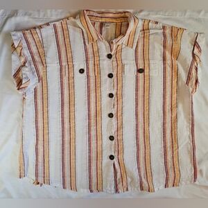 Cato Womens White & Pink/Orange Striped Short Sleeve Lightweight Top Size 22/24